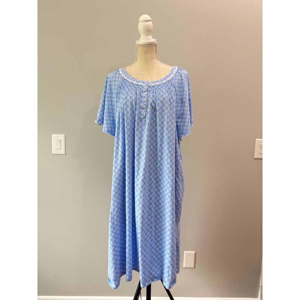 Aria Collection Womens 4X Blue White Floral Nightgown Muumuu Loungewear Flaw